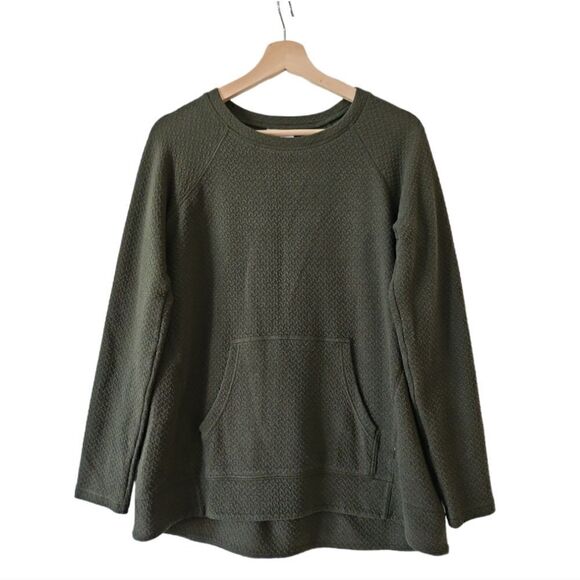 J Jill Women Textured Sweatshirt Green Kangaroo Pocket Round Neck Pullover Sz S - Picture 1 of 11